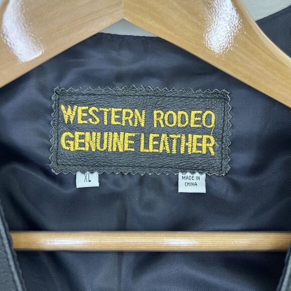Western Rodeo Leather‎ Biker Vest Men's XL  Black Eagle Fringe Western Rocker - Picture 7 of 11